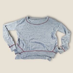 FP Beach Road Trip Pullover Lightweight Knit‎ Top Blue/Gray Red Trim Size est S